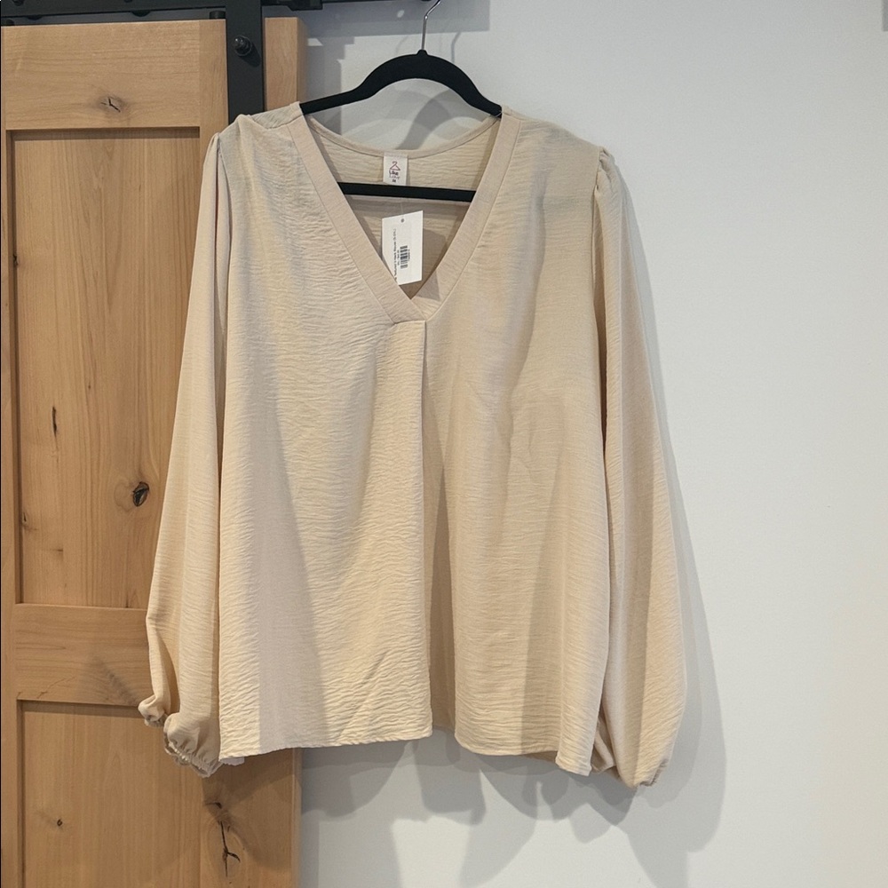 Chic Beige V-Neck Women's Blouse